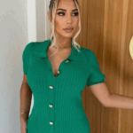 Zariah Short Sleeve Button Up Knit Midi Dress