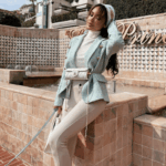 Taylor Light Green Tweed Double Breasted Blazer