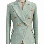 Taylor Light Green Tweed Double Breasted Blazer