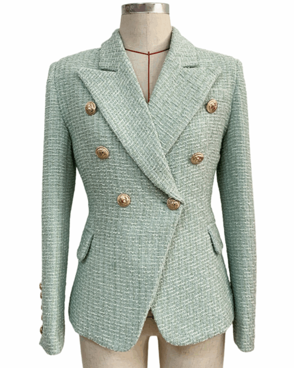 Taylor Light Green Tweed Double Breasted Blazer - Image 3