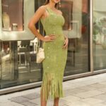 Gina One-Shoulder Knit Top and Skirt Set with Tassel Hem